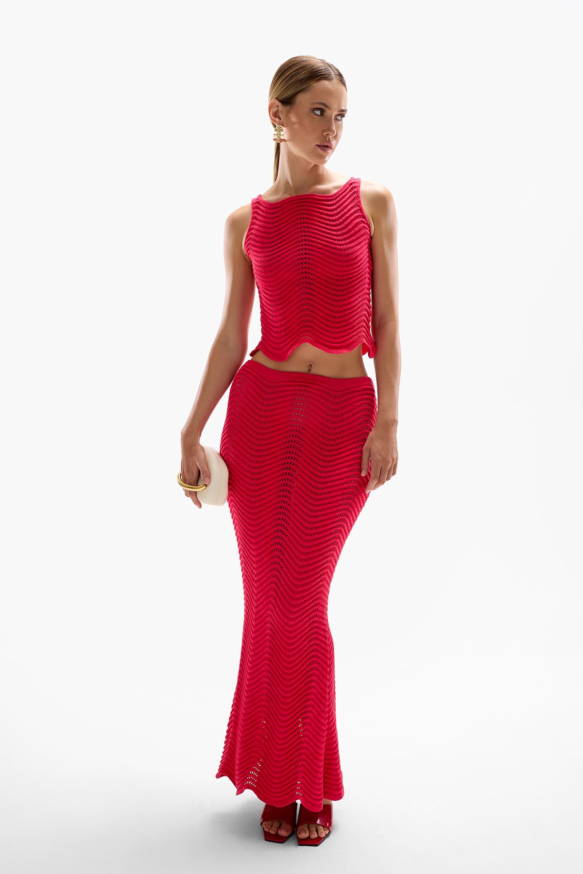 'Soda' Knit Maxi Skirt - Cherry