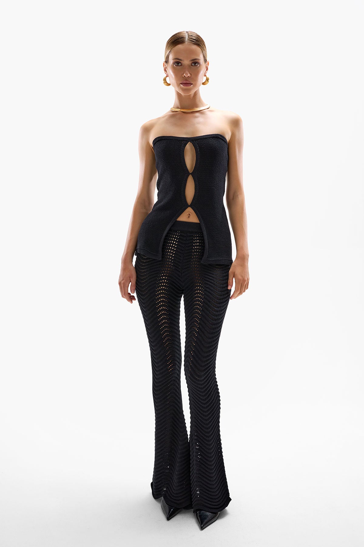 'Lotus' Orchid Knit Top - Black