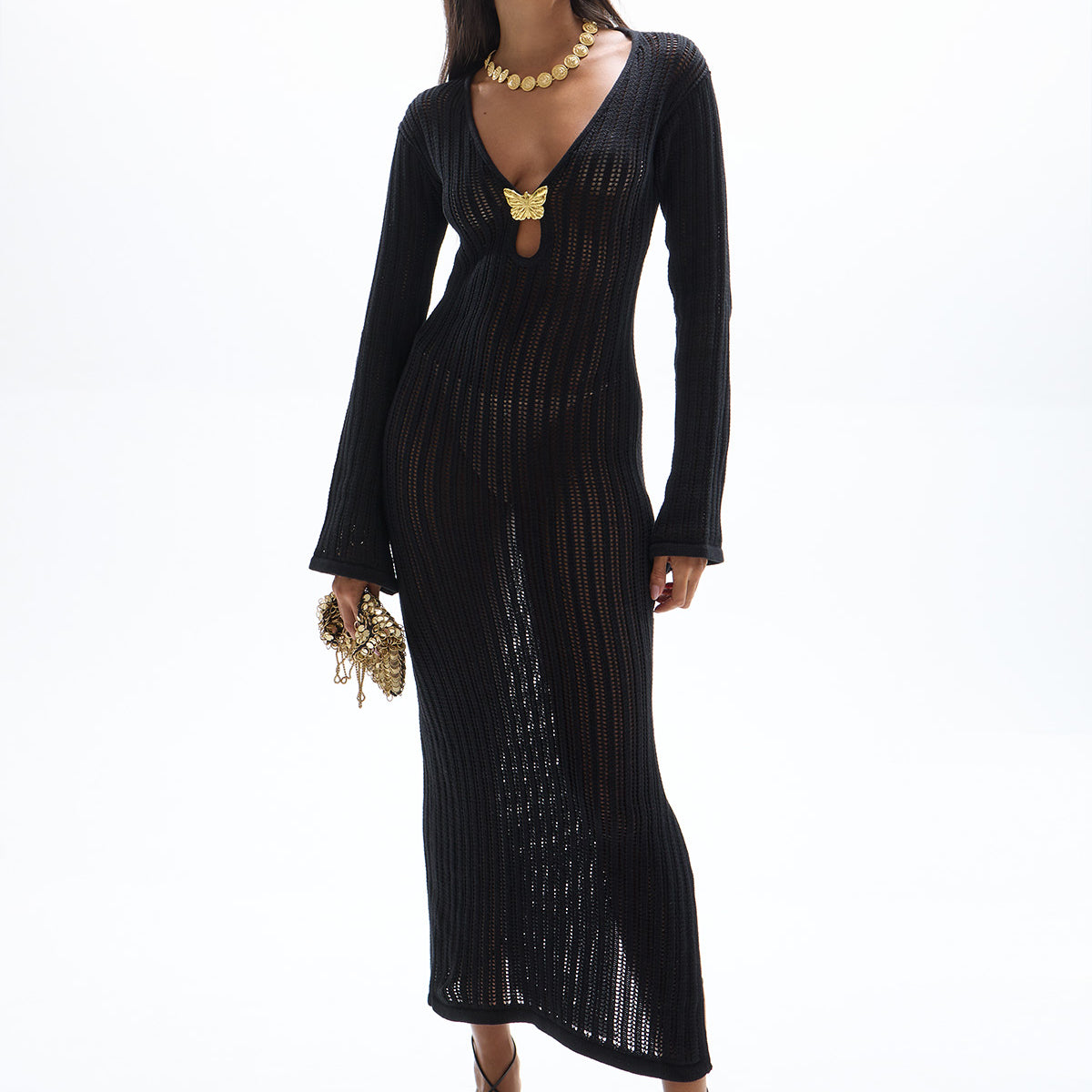 Godiva' Butterfly Knit Dress - Black