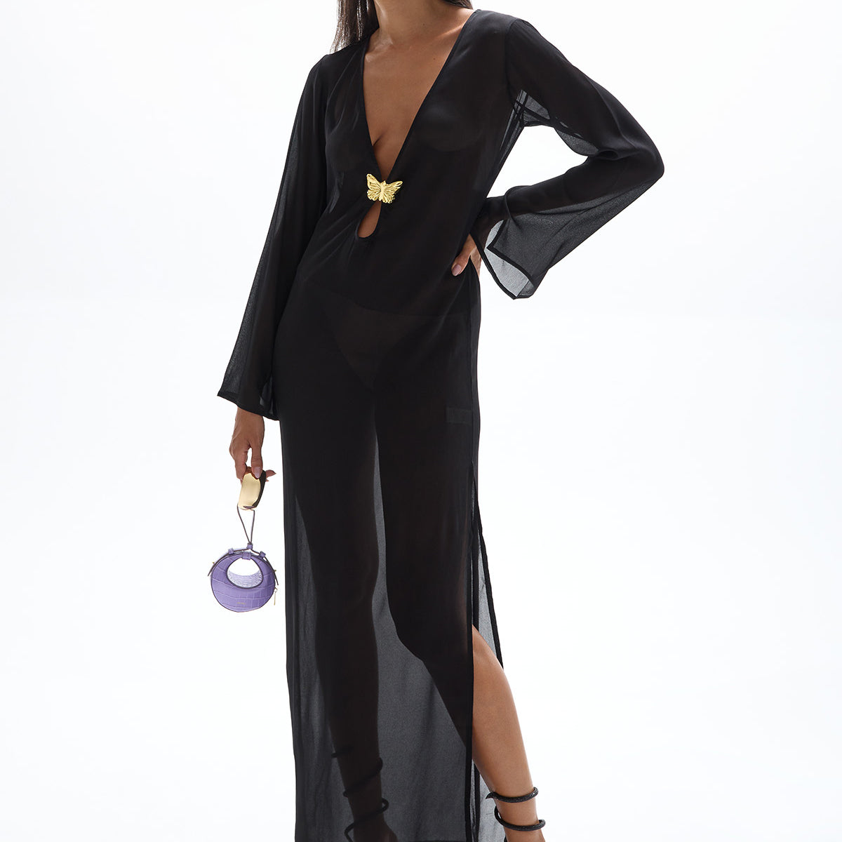 Hotline' Butterfly Maxi Dress - Black
