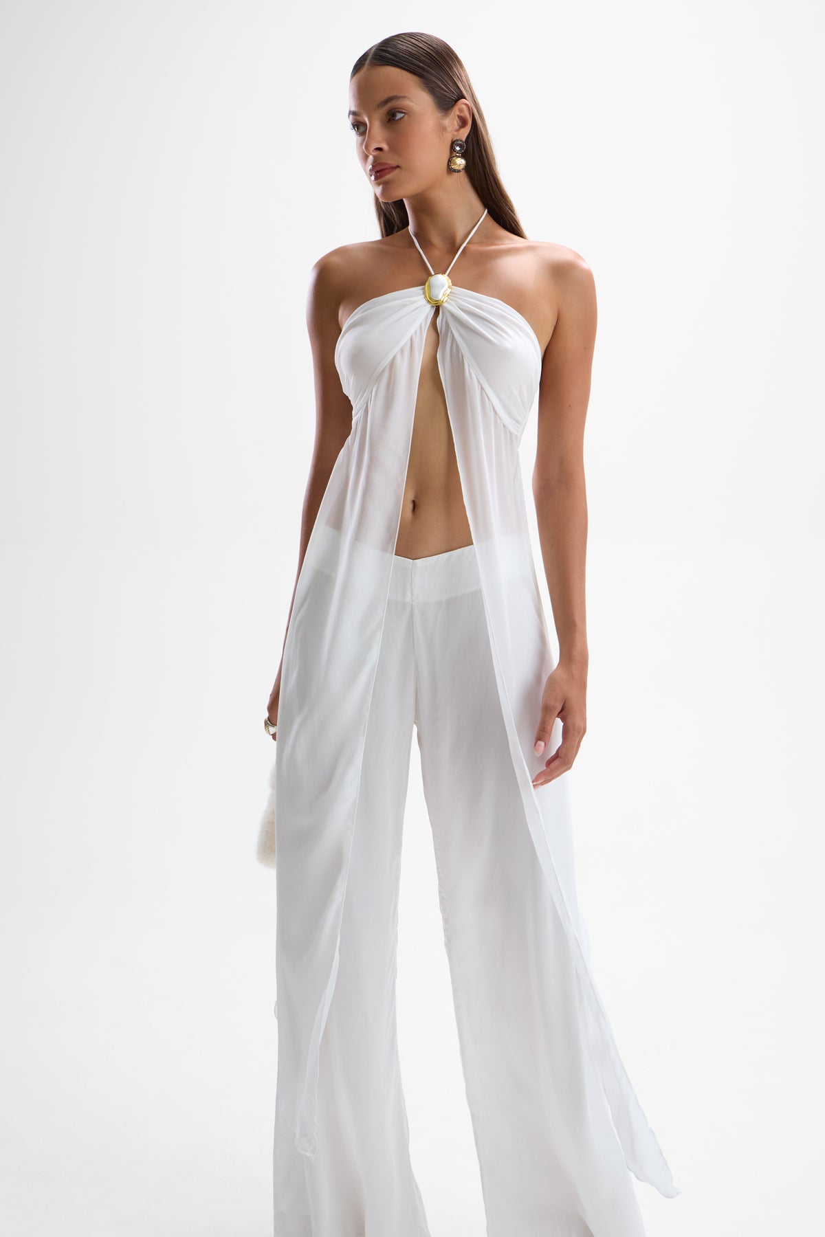 Coral Moonstone Drape Top - Pearl