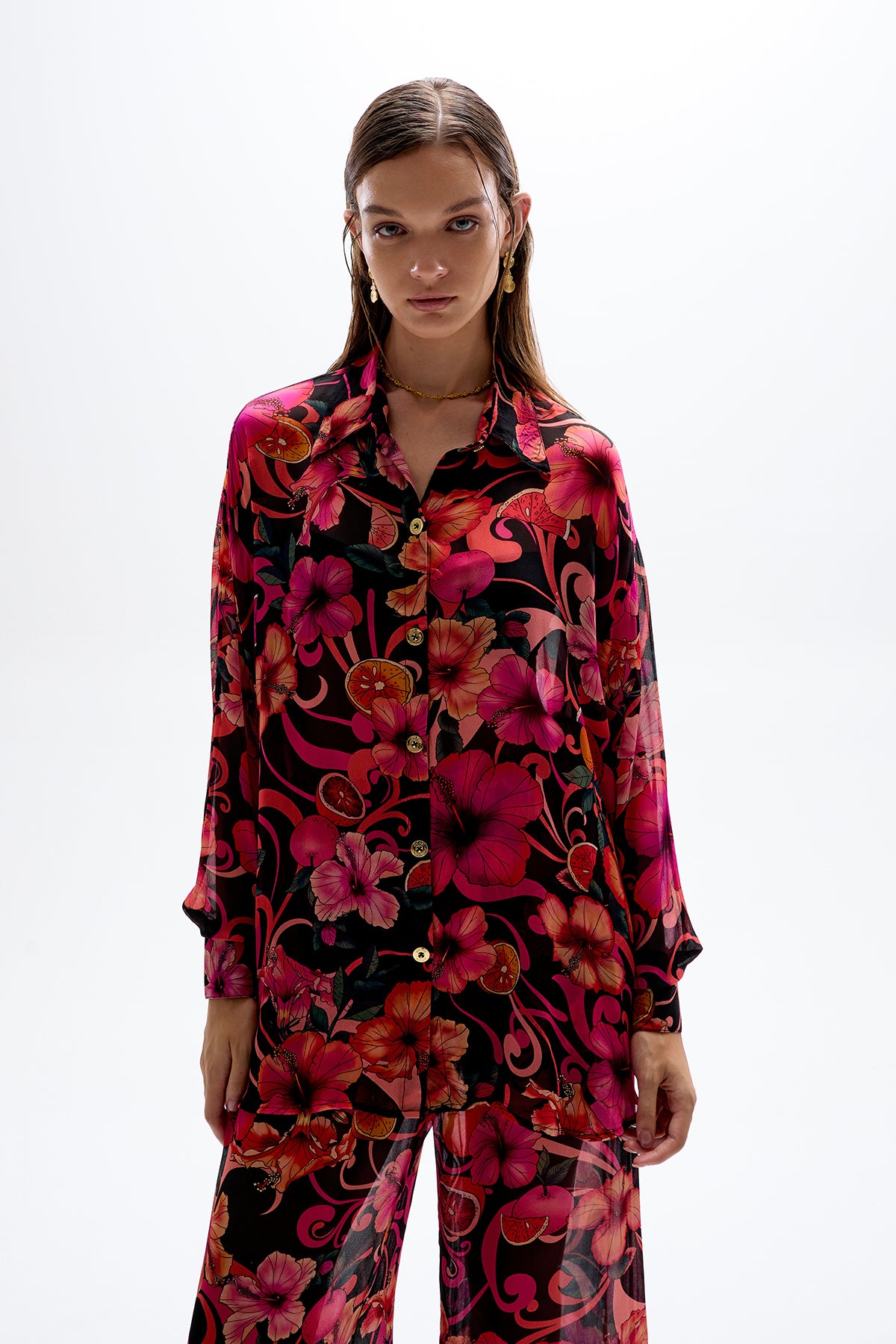 'Solace' Button Up Shirt - Hibiscus Pink