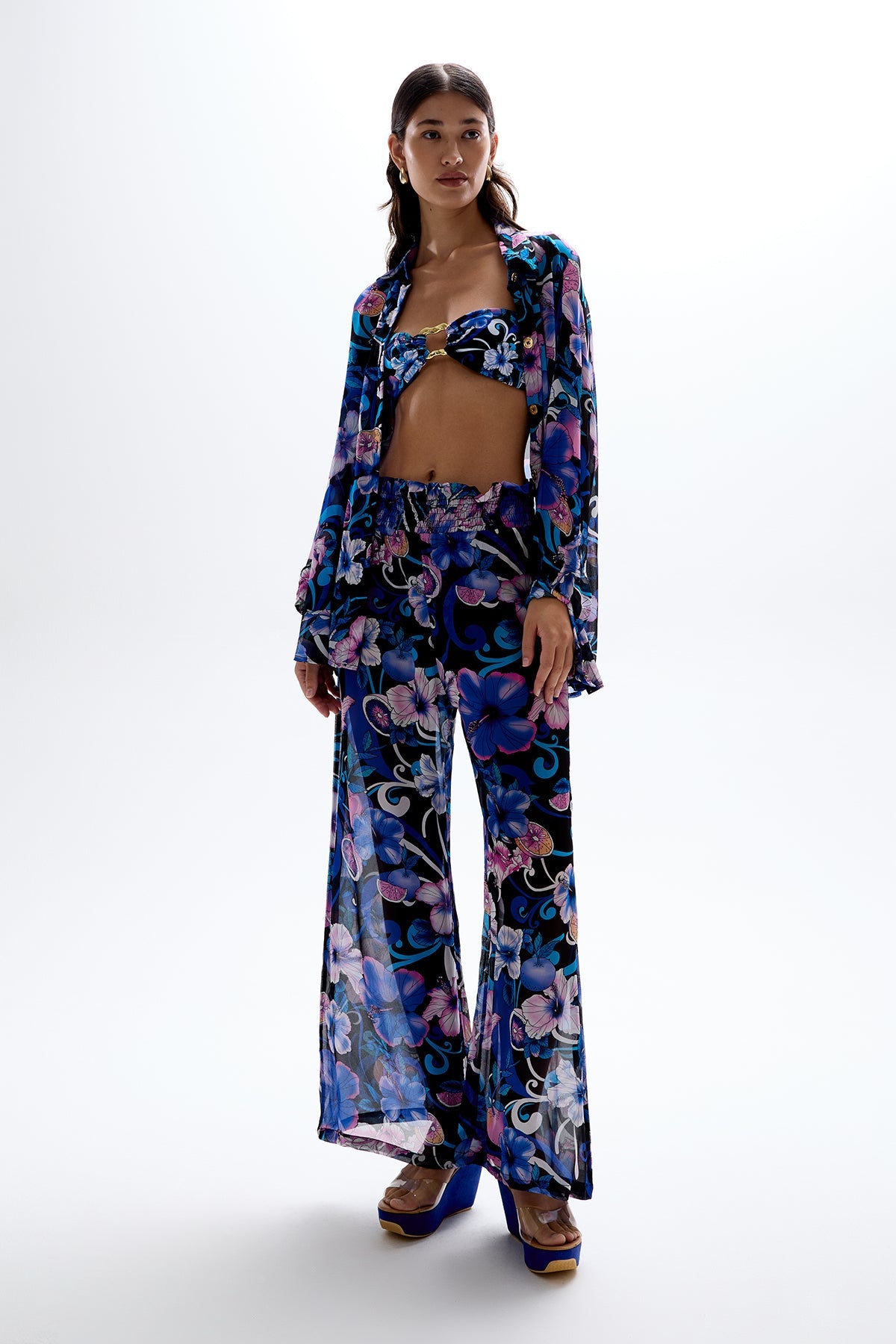 'Solace' Button Up Shirt - Hibiscus Blue
