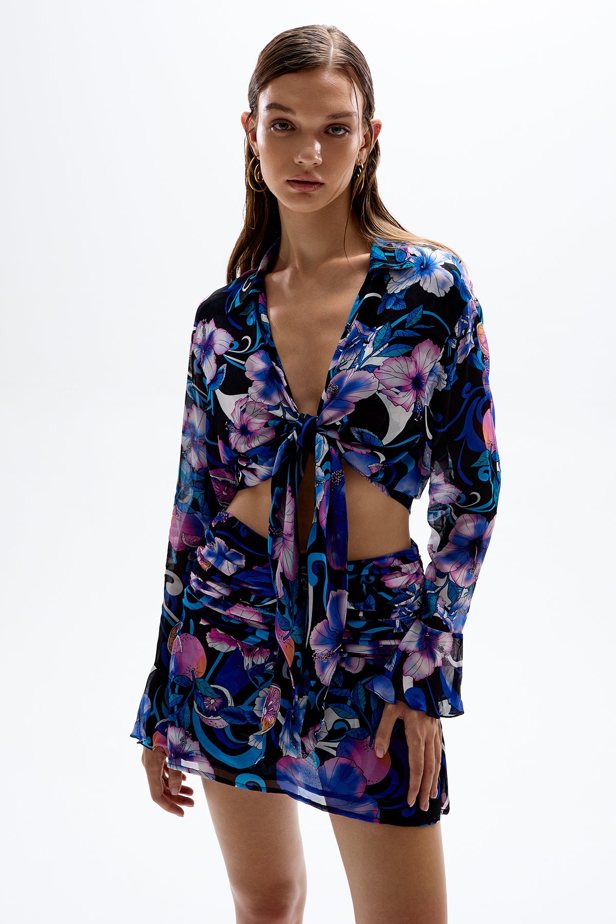 'Luau' Wrap Shirt - Hibiscus Blue