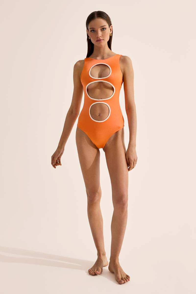 'Radial' Cut Out Swimsuit - Orange