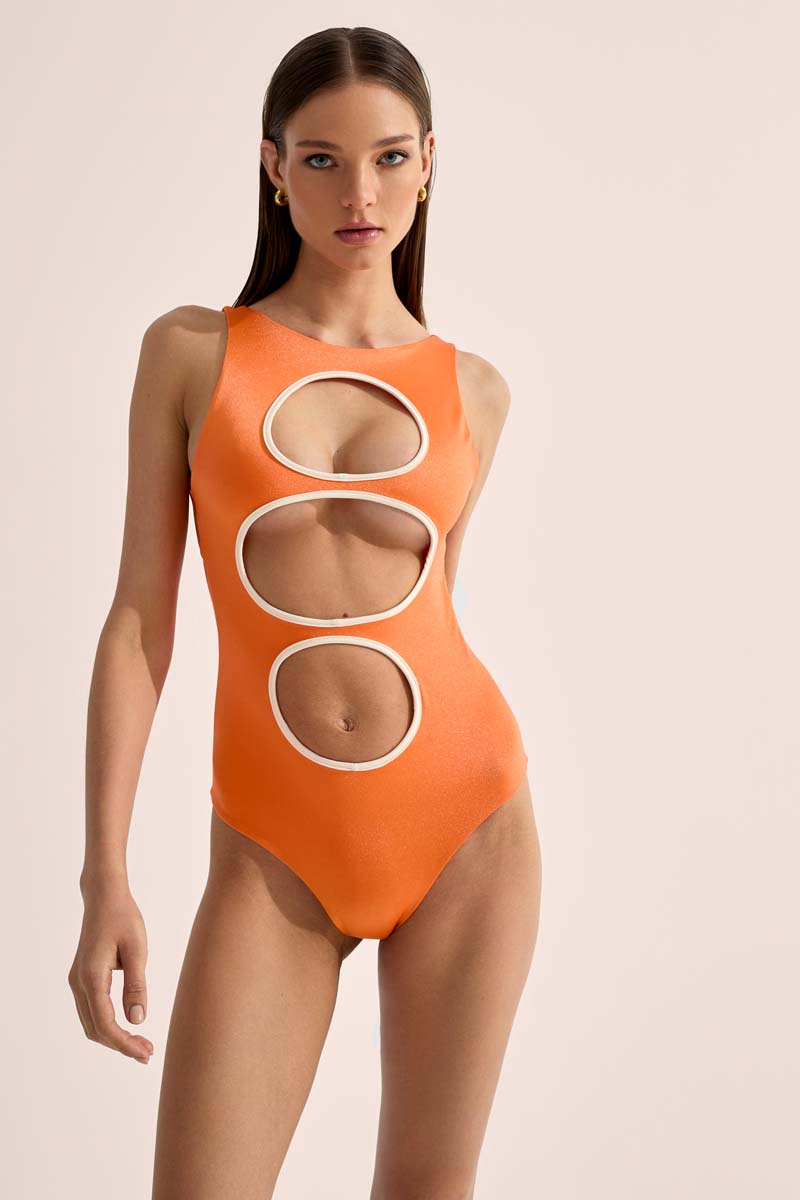 'Radial' Cut Out Swimsuit - Orange