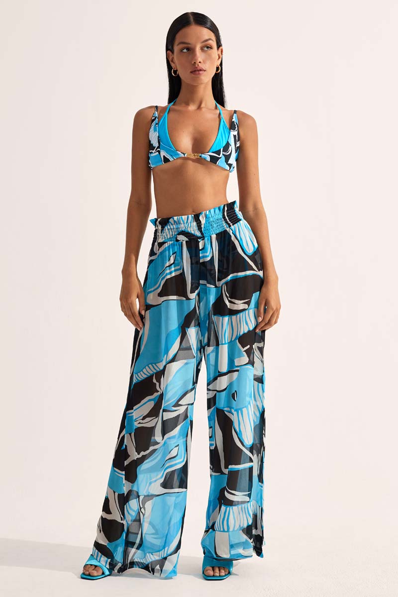 'Mission' Shirred Palazzo Pants - Artifice Aqua