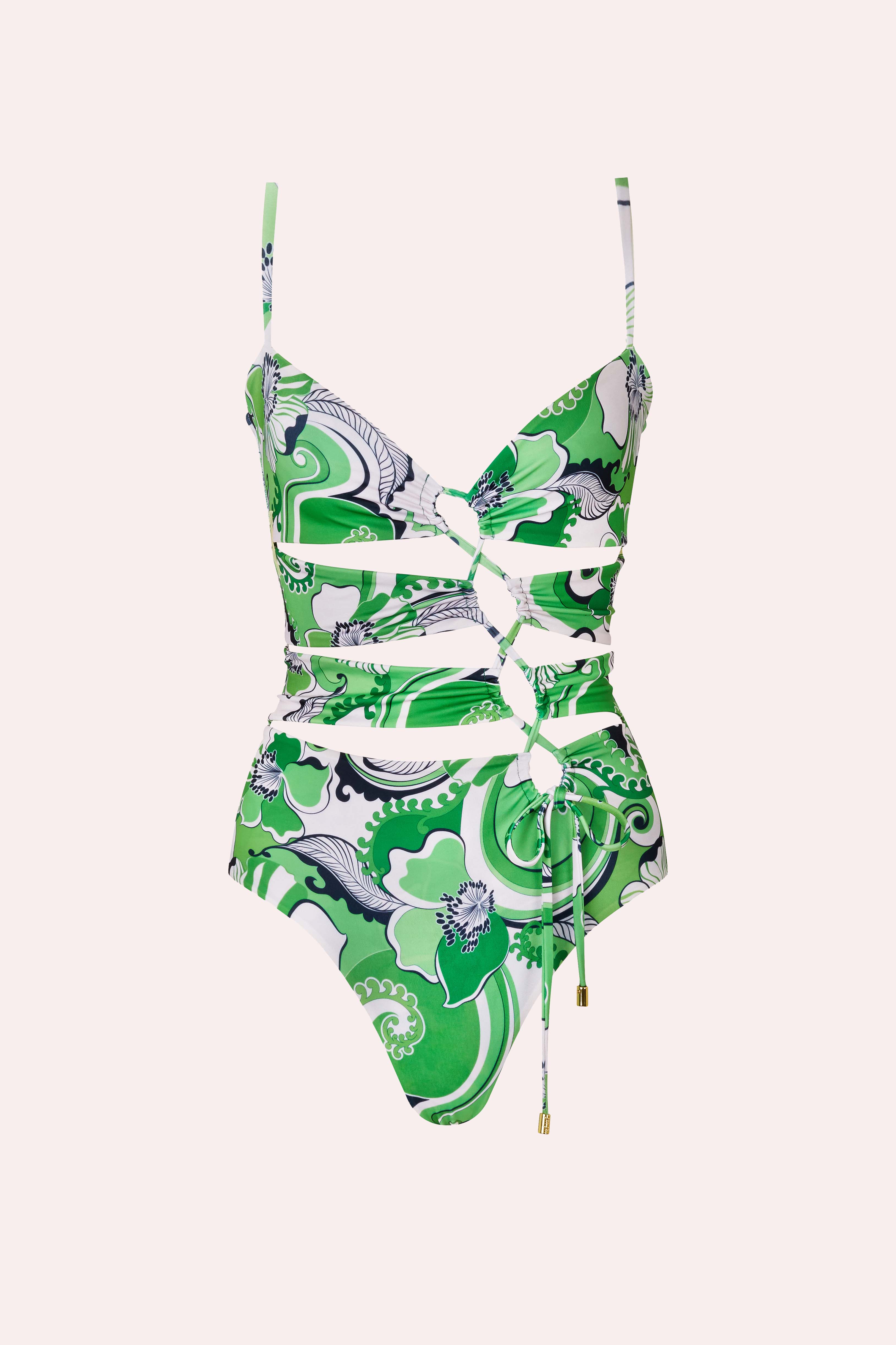 'Aqua' Drawstring Swimsuit - Fern