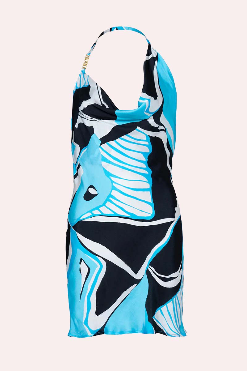 'Grenada' Cowl Neck Mini Dress - Artifice Aqua